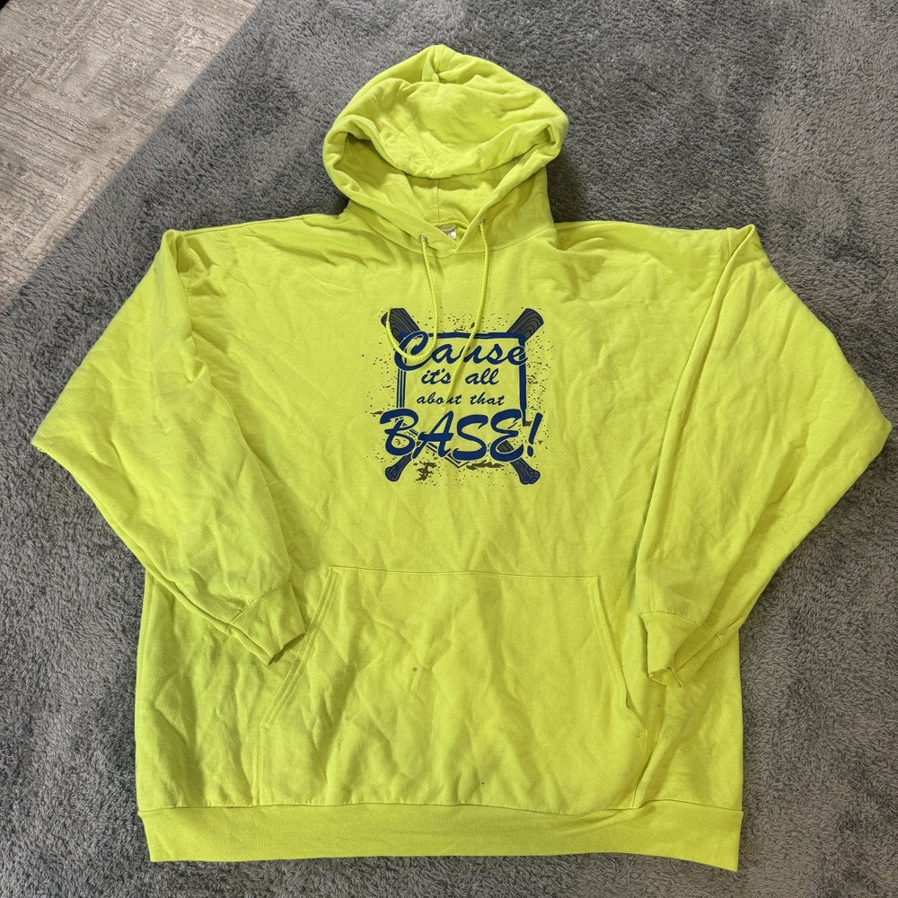 Port & Company Baseball Hoodie Mens 2XL Neon Yellow Graphic Funny Pullover